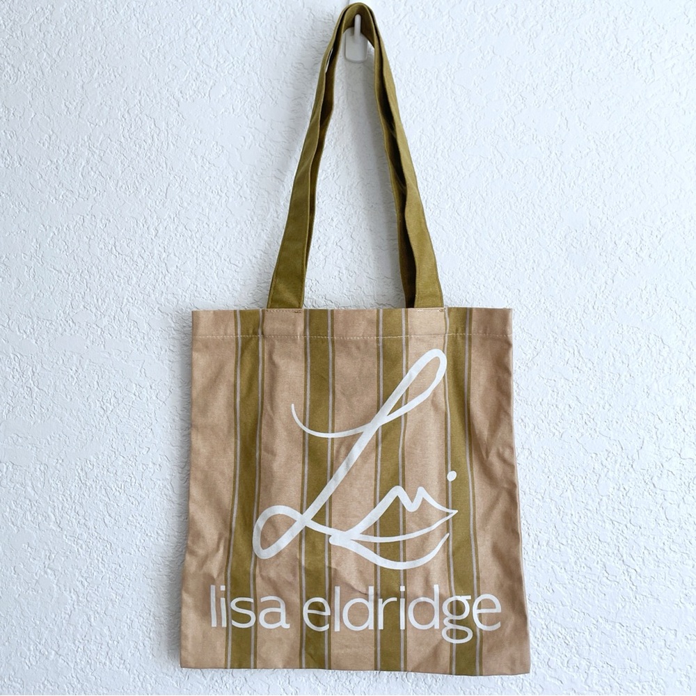 Lisa Eldridge Olive & Beige Striped Summer Canvas Tote Bag Casual Modern